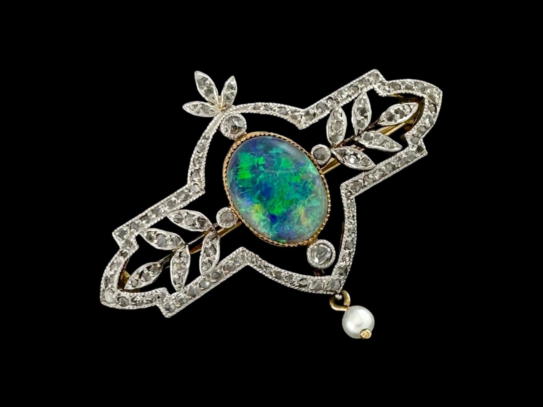 Spille & Fermagli: Jugendstil Opal - Diamant - Perlen - Brosche um 1910 – Usato da Zuzwil SG venduto da artimmo 4