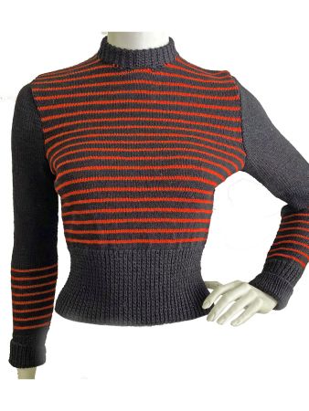 Pullover XS/S handgestrickt Orig. VINTAGE 50s schwarz-rot