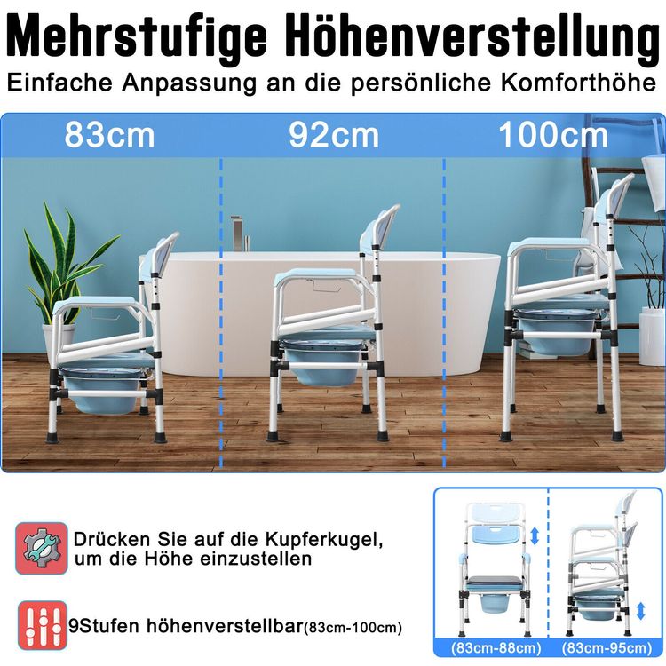 XL-Toilettenstuhl TS-O 220 Blau, Höhenverstellbar