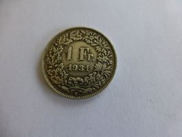 1. Fr.- Silbermünze 1931, gebraucht