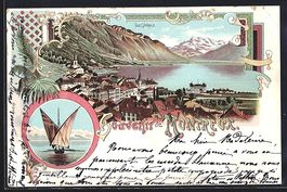 Litho Montreux, Barque du Léman, Vue g