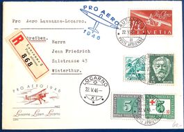 1946 R- Flugpost Pro Aero F41 illustriert Lausanne/Locarno