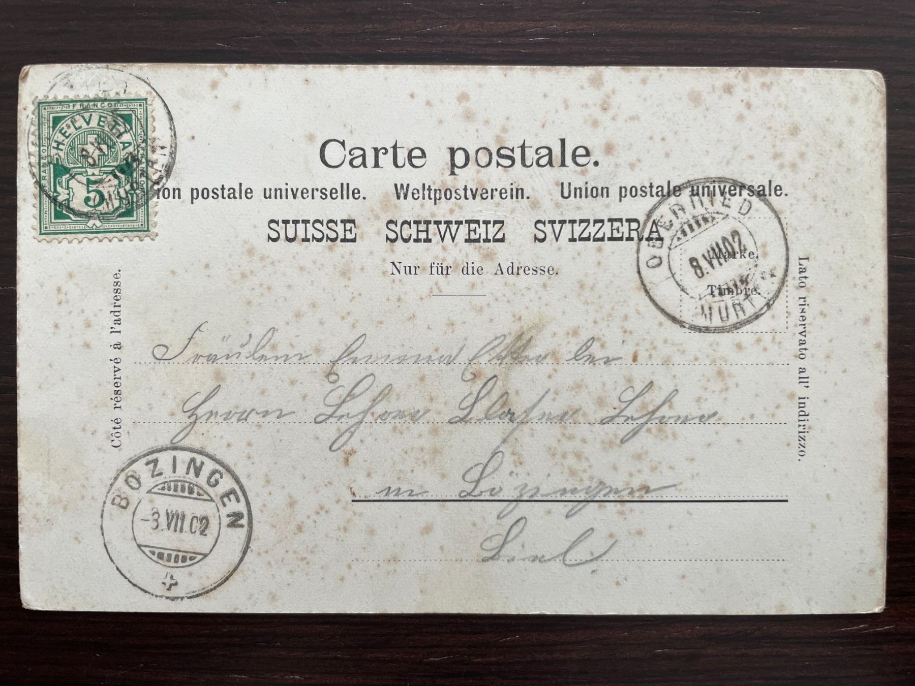 Cartoline postali: GRUSS AUS OBERRIED BEI KERZERS 3 Bild, 1902 – Usato da Wald ZH venduto da TLILEF 1