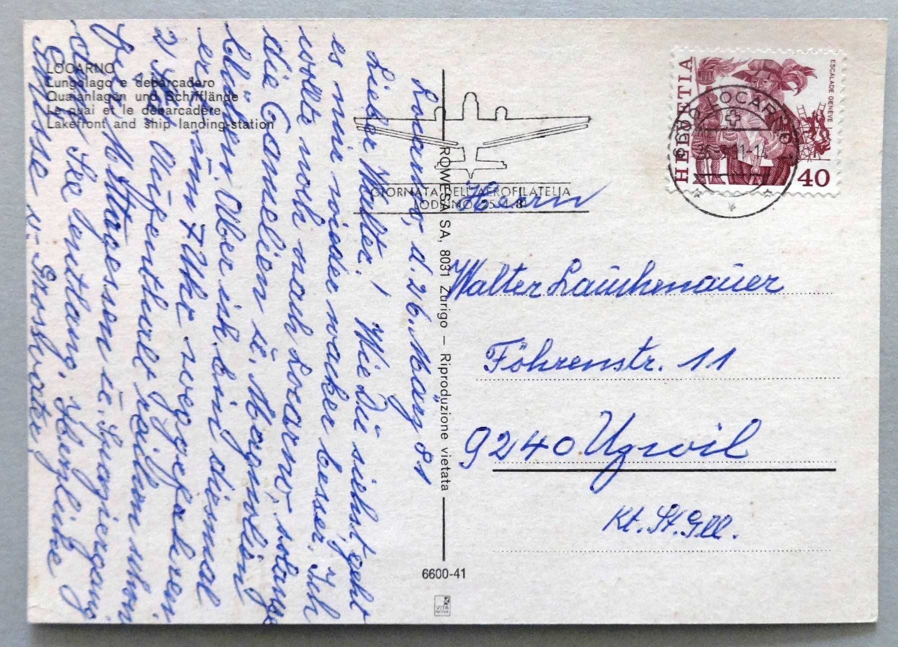Cartoline postali: Locarno - Lungolago e debarcadero – Usato da Fétigny venduto da Billy2miny 1