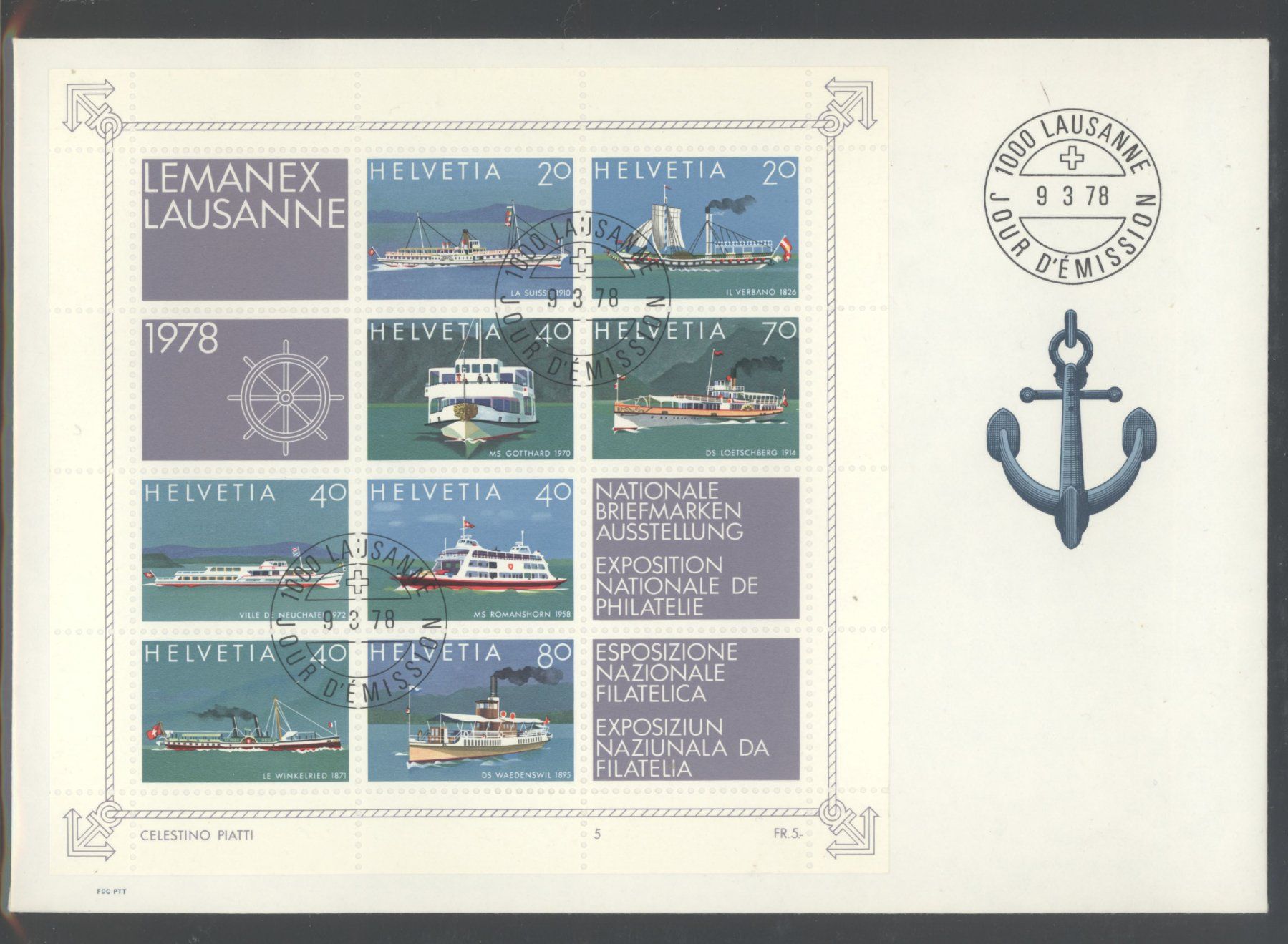 Tutti i francobolli: 1978, FDC, LEMANEX (Nr. W59), Grossformat E6 – Usato da Willisau venduto da Vollstempel