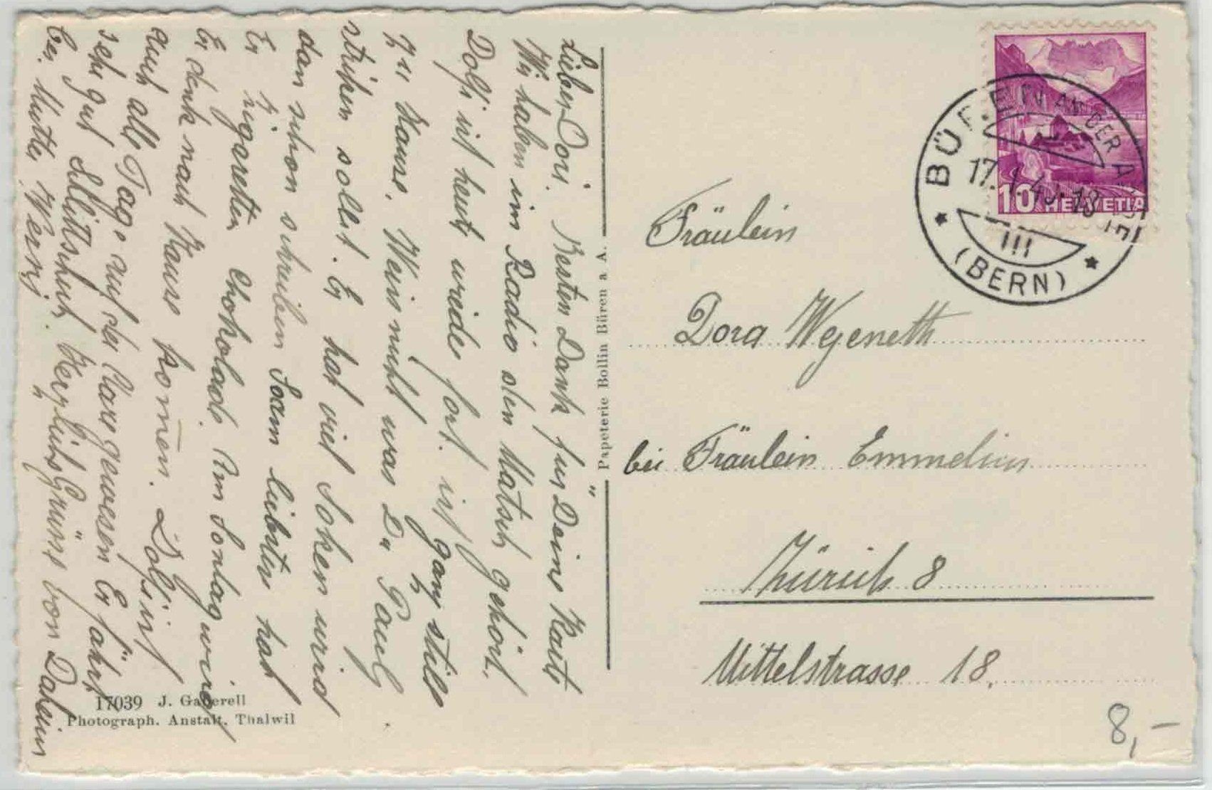 Cartoline postali: BE 330 BÜREN A.A. Schloss 1940 – Usato da Fribourg venduto da phi_vb2m 1