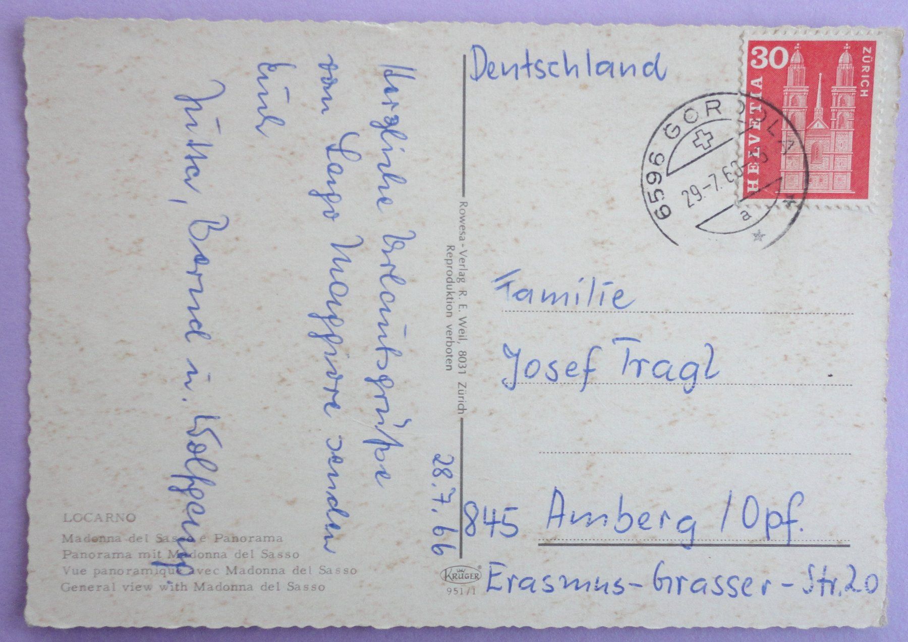 Cartoline postali: Locarno - Madonna del Sasso e Panorama – Usato da Fétigny venduto da Billy2miny 1