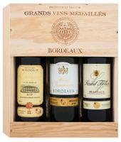 3 x 0,75-l-Flasche Weinpaket Bordeaux mit Holzkiste