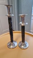 Antike Kerzenständer, Silber/Holz, 2er Set, Vintage