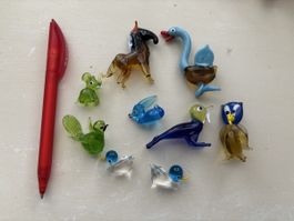 Mini Glas Tierfiguren Set, 9 Stück, Sammlerstücke, Top!