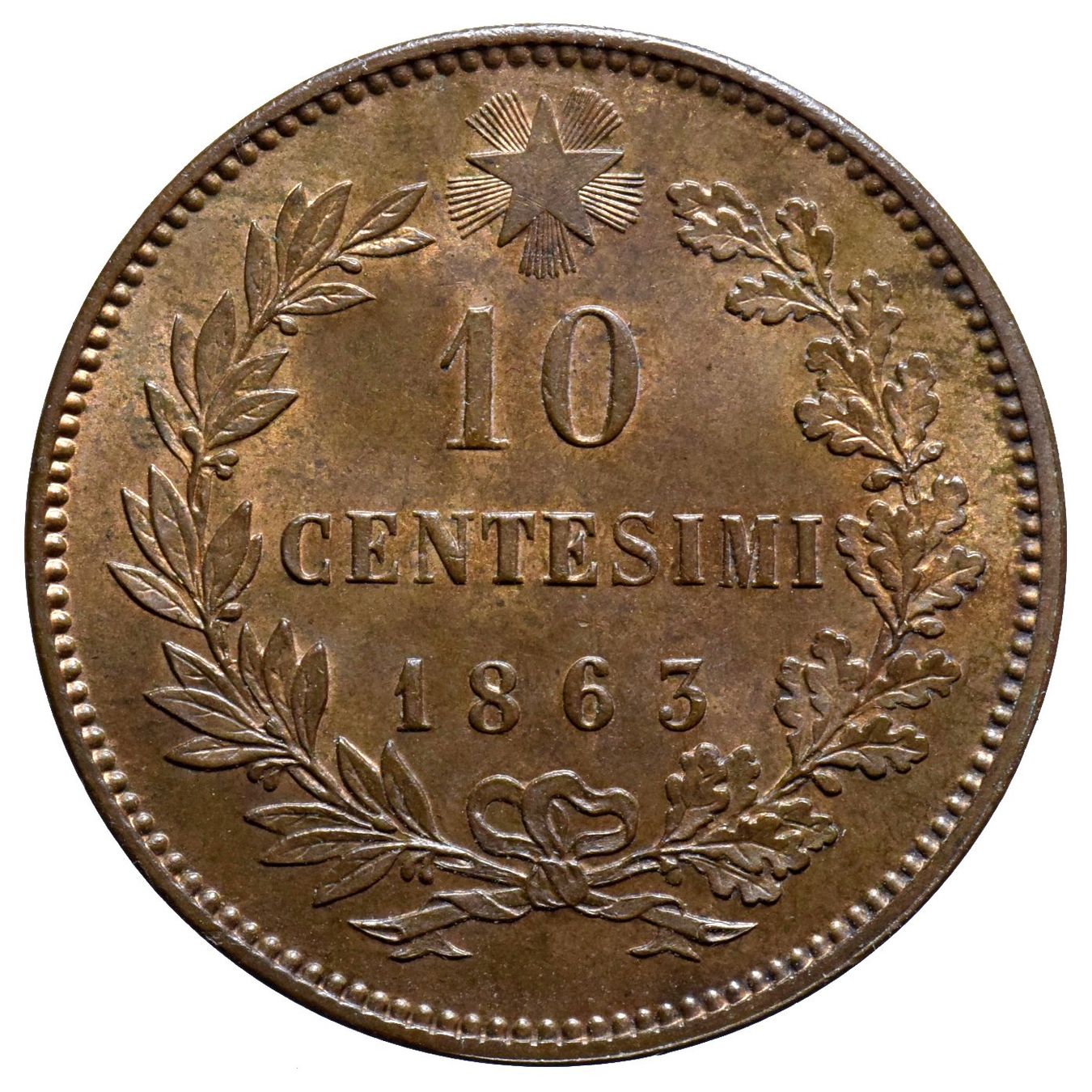 Alle Münzen: Italien, 10 Centesimi 1863 – Gebraucht aus Lugano von Numisartes