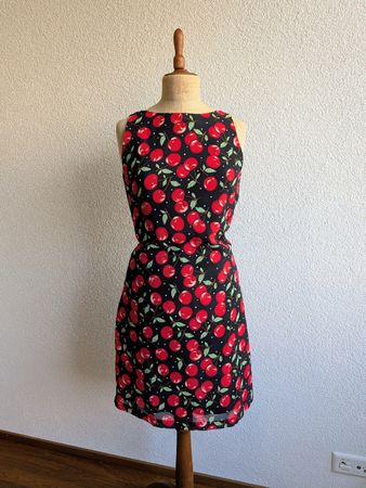 Women's Dress Cherry Print Black Sleeveless Size M