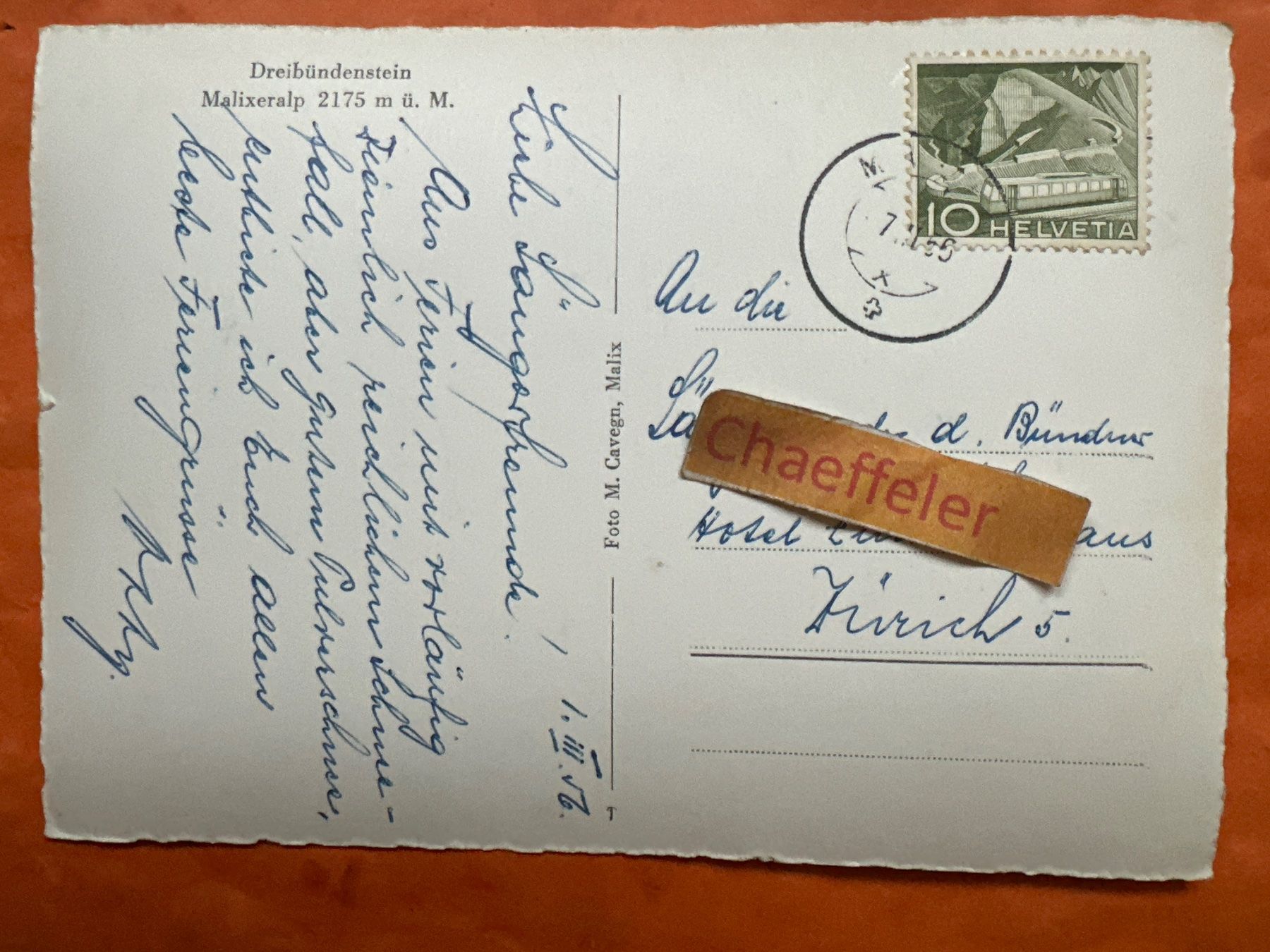 Cartoline postali: 1956 Dreibüdenstein Malixeralp vintage – Usato da Zürich venduto da Chaeffeler 1
