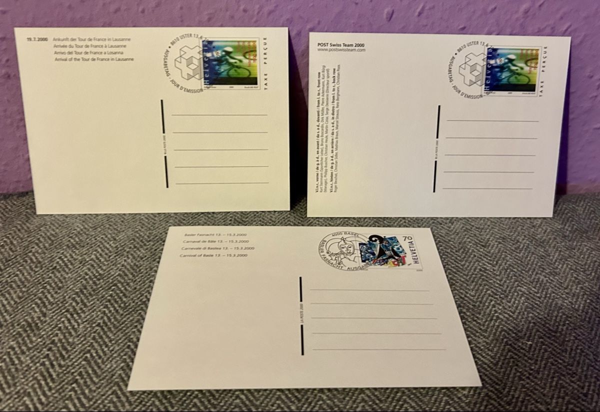 Tutti i francobolli: Cartes postales cyclisme et Carnaval, année 2000 – Usato da Petit-Lancy venduto da Pierre_le_voyageur