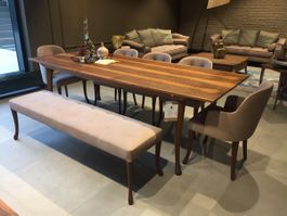 Esstisch + 5 Stühle + Sitzbank / Walnuss Holz