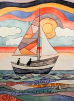 Original Aquarell Segelschiff 