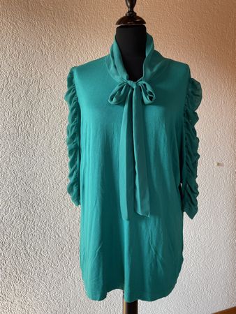 L Bluse mit Schleife Rüschen ärmel Smaragd romantic Kl stern