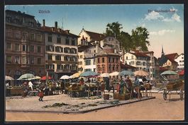 Zürich, Wochenmarkt an der Gemüsebrüc
