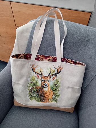 Tasche Hirsch Motiv canvas/jute neu und handarbeit