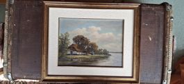 Ölgemälde "Haus am See", gerahmt, signiert