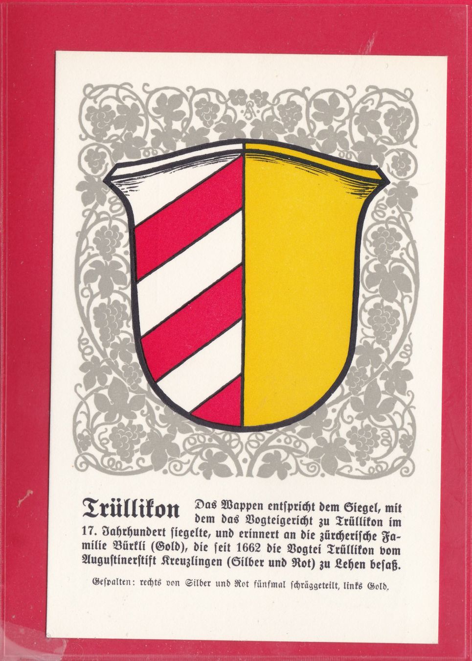 Cartoline postali: ZÜRCHER GEMEINDEWAPPEN, TRÜLLIKON – Usato da Oberrieden venduto da Gebirgsstelze