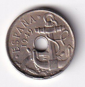 Tutti le monete: Spanien 50 centimos 1949 mi leichter Stempelbruch am Rande – Usato da Neuchâtel venduto da karlpierrino