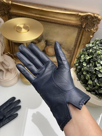 Damenhandschuhe aus feinstem Leder – Dunkelblau, Handgenäht