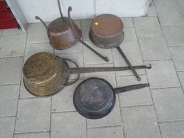 Lot alte Kupferpfannen und Töpfe