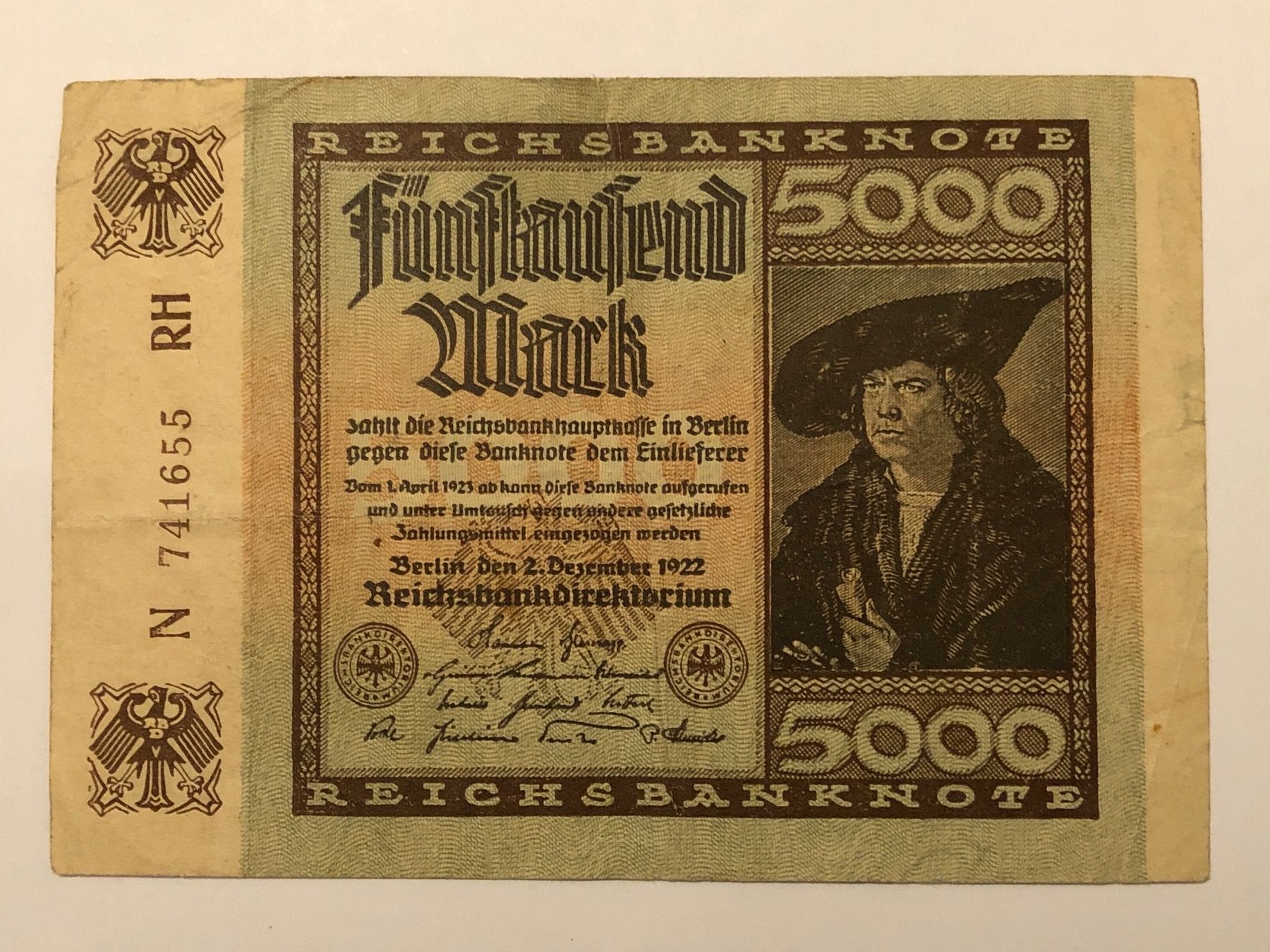 Banconote: Fünftausend Mark 2. Dezember 1922 – Usato da Hergiswil NW venduto da SLDM