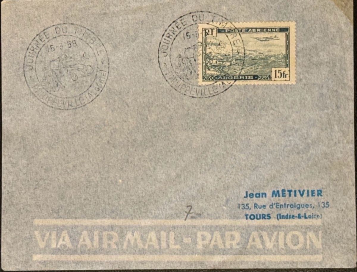 Tutti i francobolli: Historischer Brief Algerien 1958 mit Flugpostmarke – Usato da birsfelden venduto da tim0444