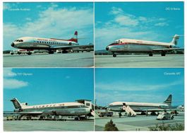 Flughof Zürich-Kloten, vier Flugzeuge, um 1970
