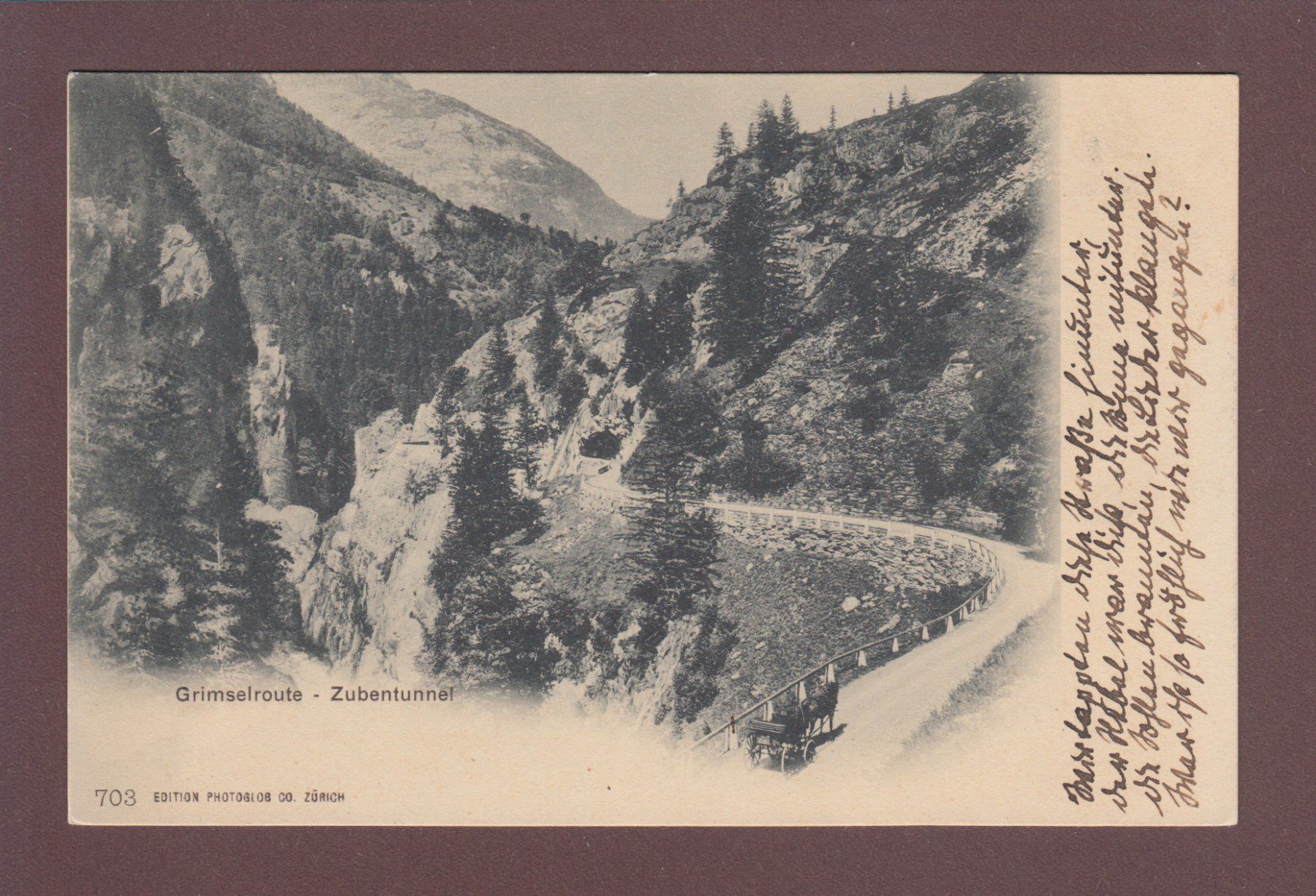 Cartoline postali: GRIMSEL-Route - Zubentunnel - Kutsche – Usato da Pully venduto da nicecards