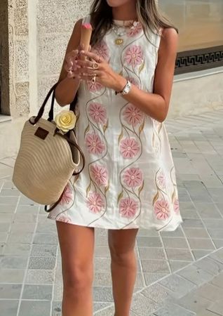 NEUES leichtes Sommerkleid weiss-rosa Gr. S - 225375