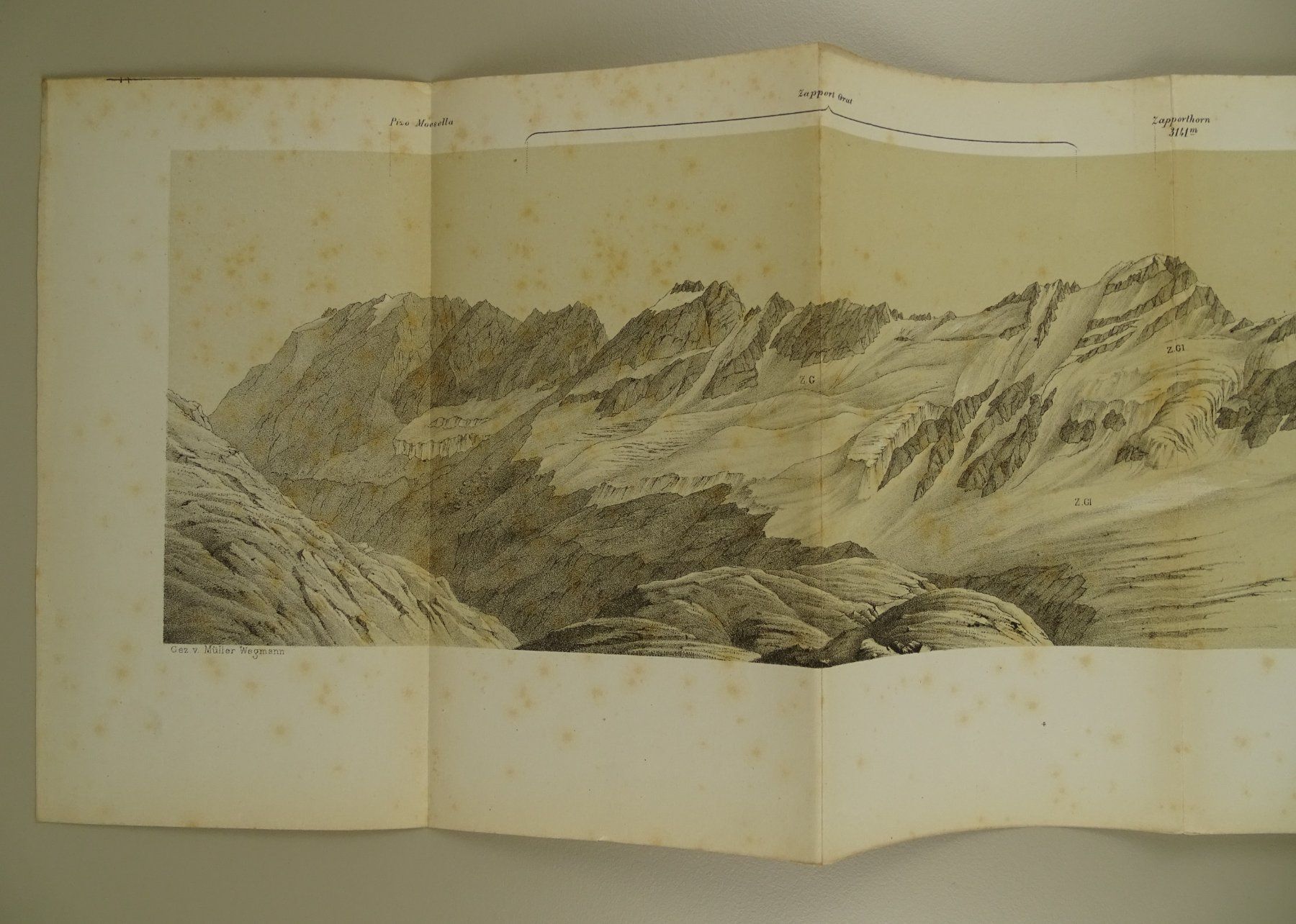 Incisioni: PIZ MUTUN, GRAUBÜNDEN, PANORAMA 1872 – Usato da Grüningen venduto da Kartensammler 3