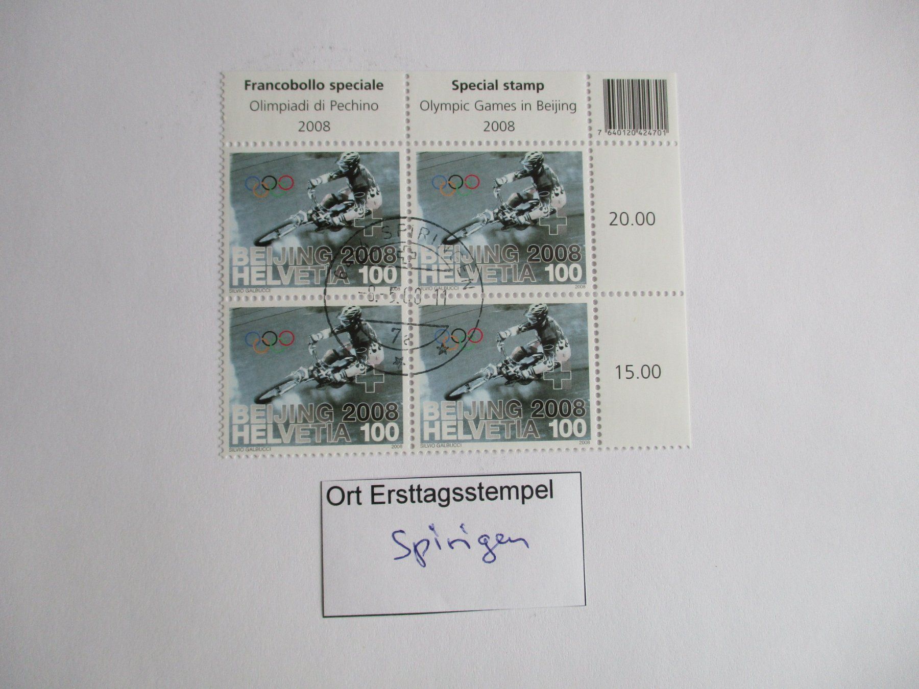 Alle Briefmarken: Viererblock mit Ort Ersttagsstempel Spiringen – Gebraucht aus Langnau b. Reiden von Aktuell88