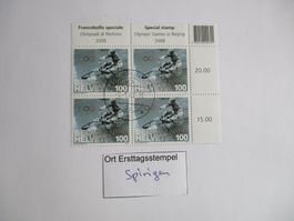 Viererblock mit Ort Ersttagsstempel Spiringen
