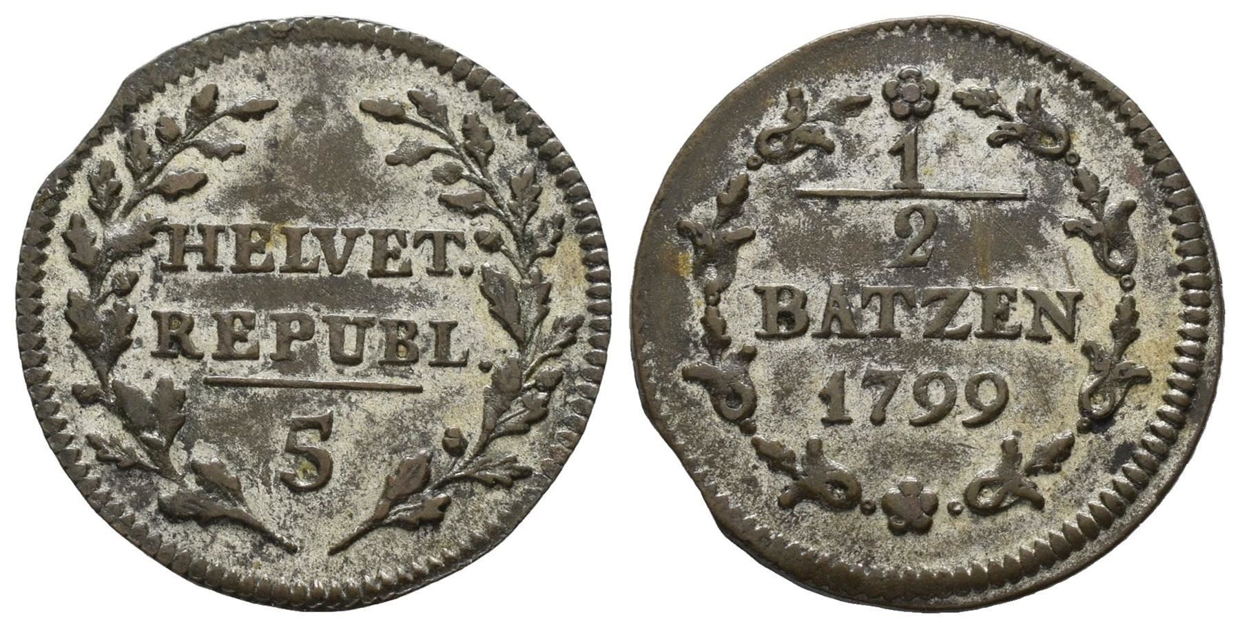 Tutti le monete: HR 0,5 Batzen 1799 mit 5  /3813 – Usato da Trimbach venduto da Solothurn1