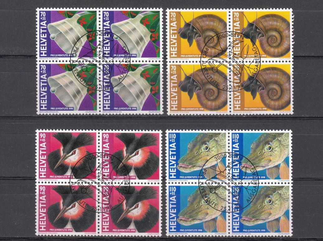 Alle Briefmarken: SBK J348 - J351 im 4er-Block mit ET – Gebraucht aus Bürglen TG von StampGraf