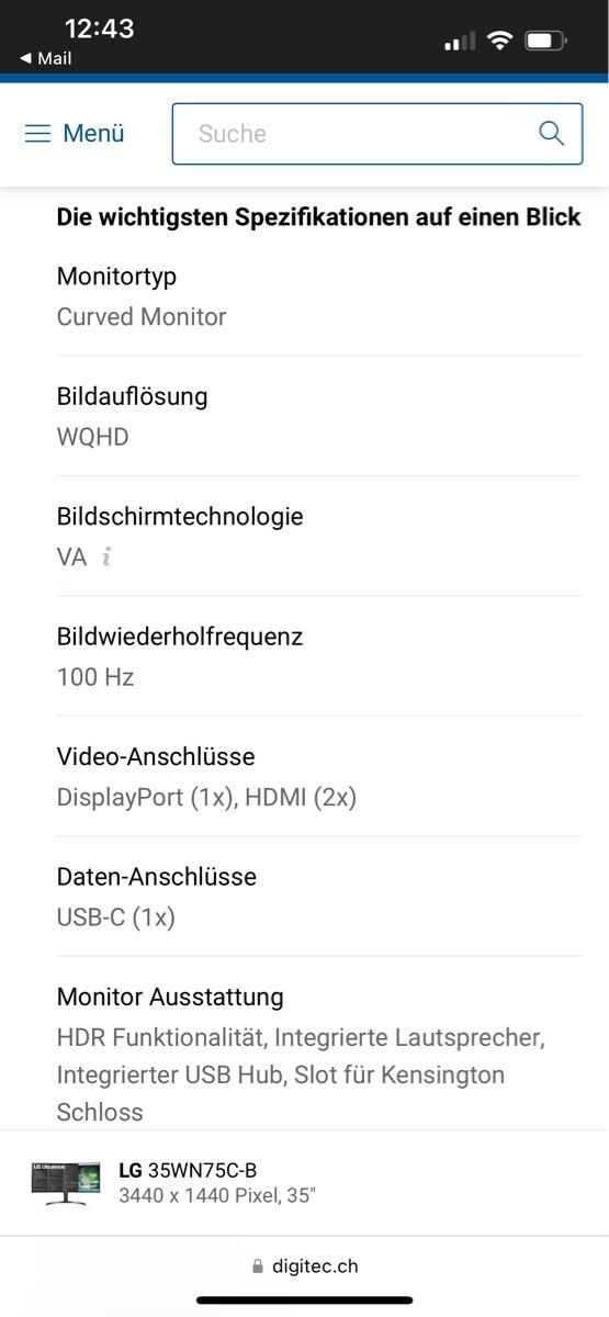 LG Ecrans: LG 35WN75C-B Widescreen Curved – D'occasion à Uster par rephyK 2