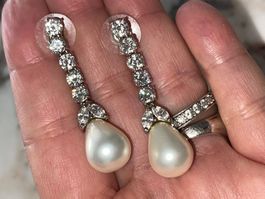 4.0 cts Moissanites 14k Solid WG SSeas White Pearls Earrings