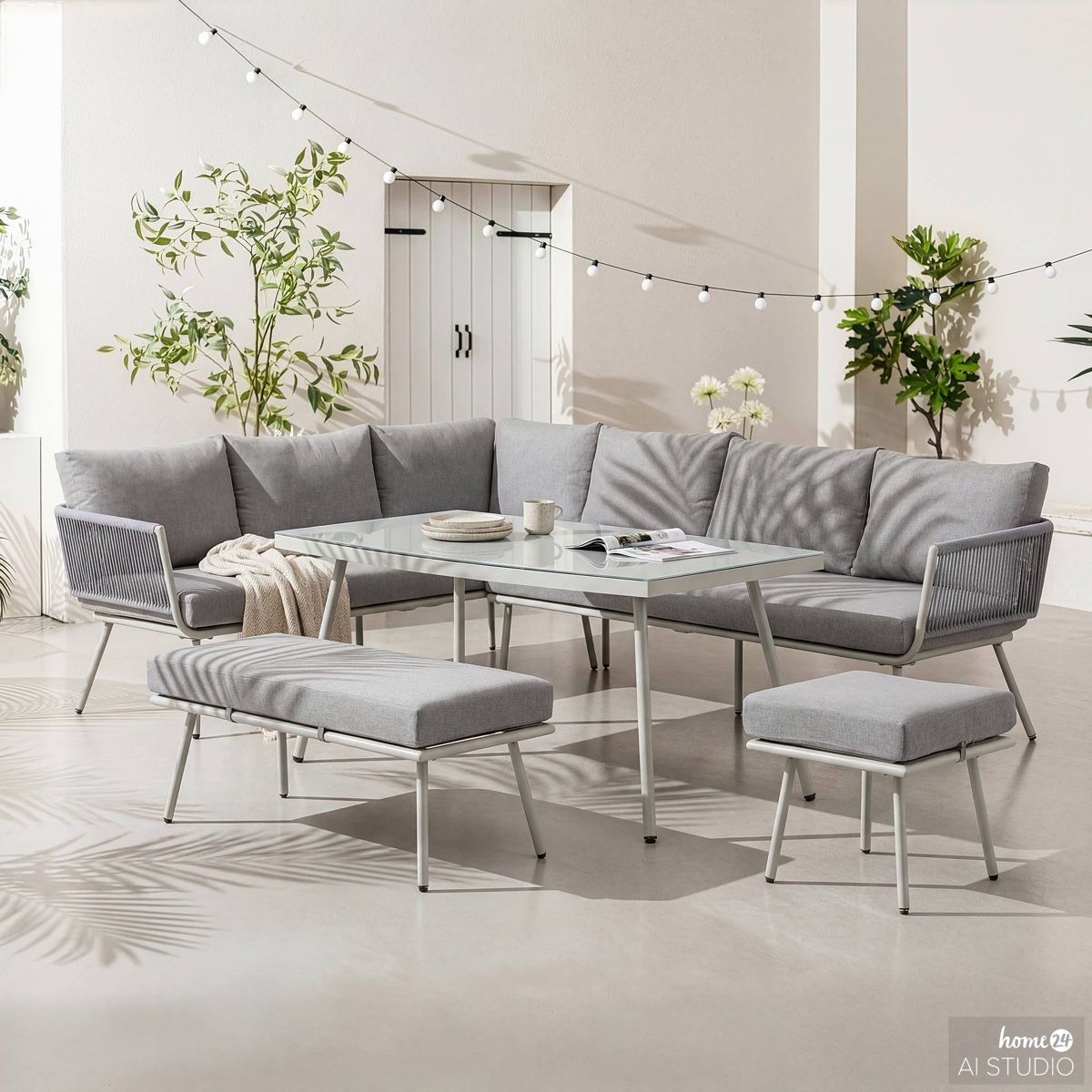Divani: Gartensitzgruppe mit Tisch und 2 Hockern grau – Nuovo (secondo la descrizione) da Zürich venduto da Edelshop