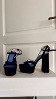 New Hill House Royal Blue Velvet Platform Heels