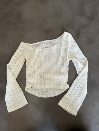 Top blanc en maille ajourée - Manches évasées - T 36/38