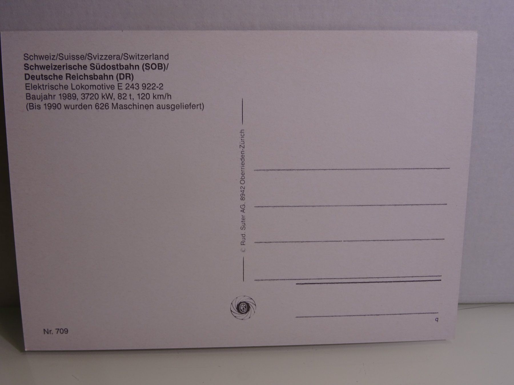 Cartoline postali: Postkarte "SOB/DR  E 243 922  E-Lokomotive" – Usato da Teufen AR venduto da Brandan2171 1