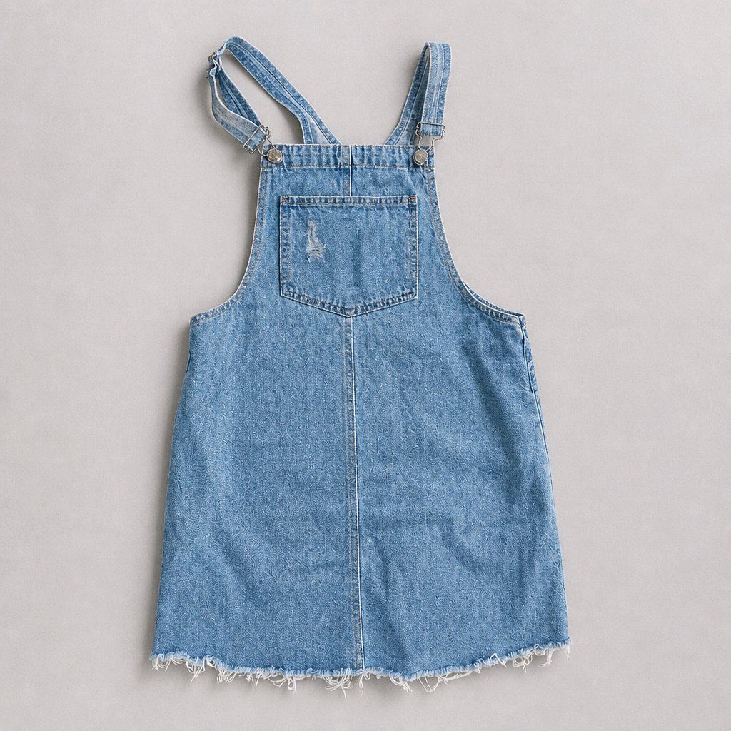 Vestiti: Pull&Bear Jeans Latzkleid Denim hellblau Gr. S/M Fransen – Usato da Füllinsdorf venduto da Sunnebliemli7