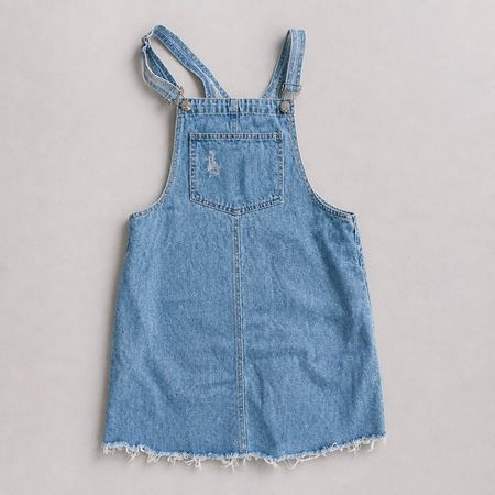 Pull&Bear Jeans Latzkleid Denim hellblau Gr. S/M Fransen