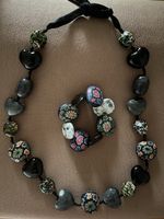 Halskette & Armband Set Modeschmuck Sommer Herz Blumen