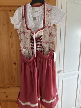 Dirndl mit Bluse beige rot geblümt neu
