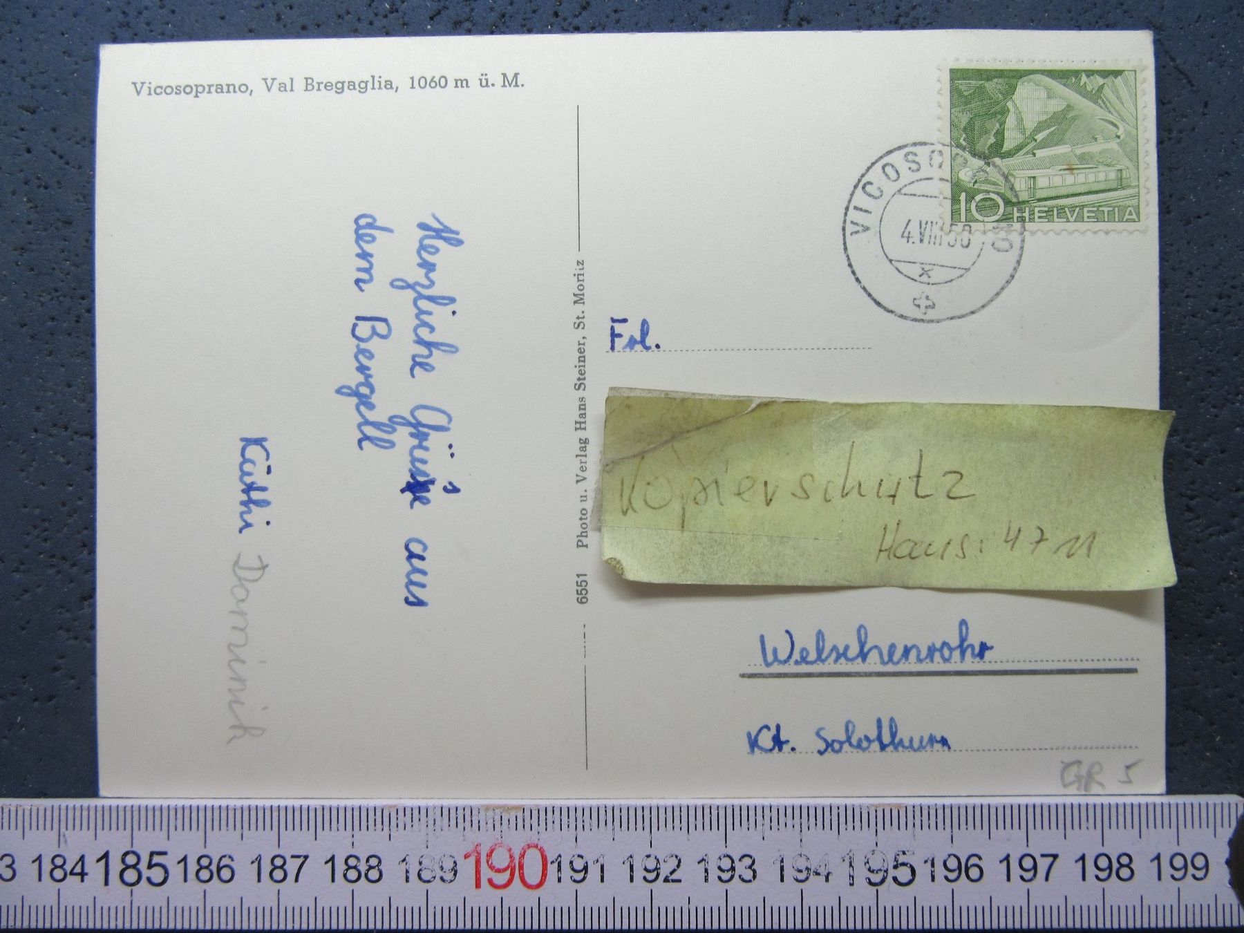 Cartoline postali: VICOSOPRANO VAL BREGAGLIA 1950 GR AK – Usato da Ettingen venduto da Hausi4711 1