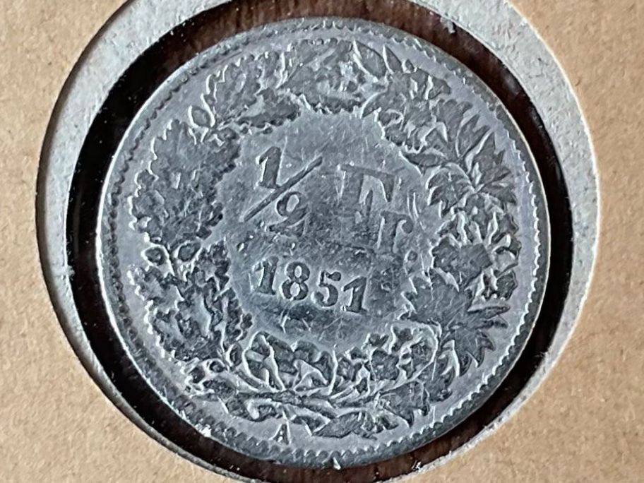 Alle Münzen: 50 Rappen 1851, Silber – Gebraucht aus Kreuzlingen von tummetott71